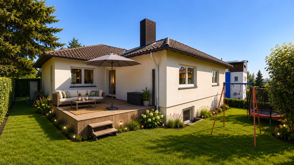 Voll möbliertes Einfamilienhaus mit opt. Einliegerwohnung, Garten, Terrasse & Garage in Seckbach, Frankfurt am Main